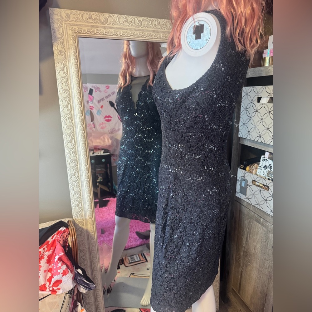 NW nightway charcoal sequin lined sleeveless mid length dress - Picture 12 of 17